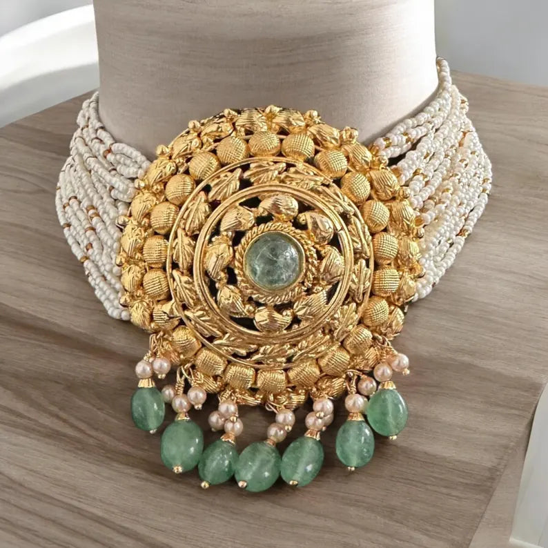 Traditional choker set in gold plated silver ( READY TO SHIP )