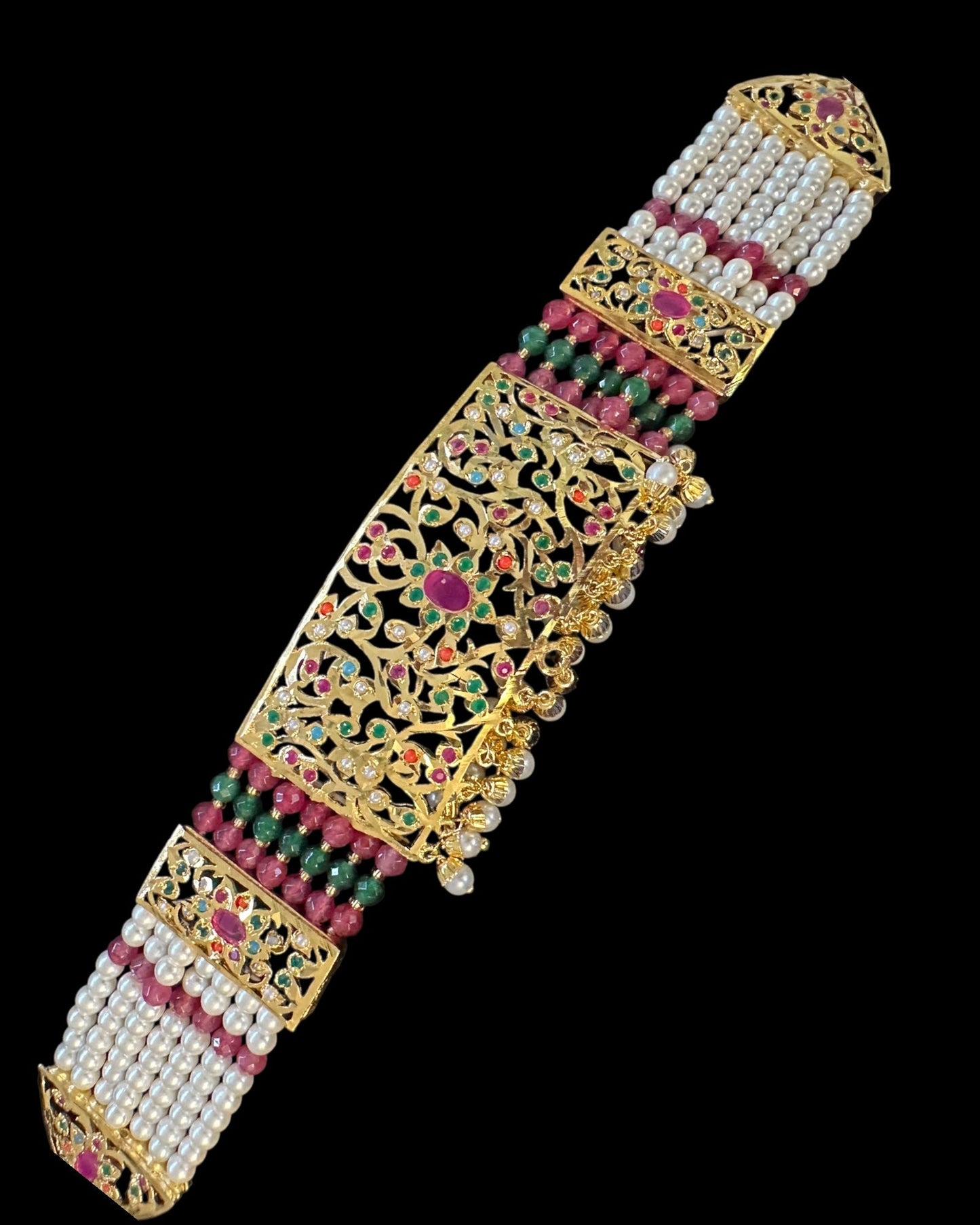 C571 Gold plated jadau choker in navratan ( READY TO SHIP )