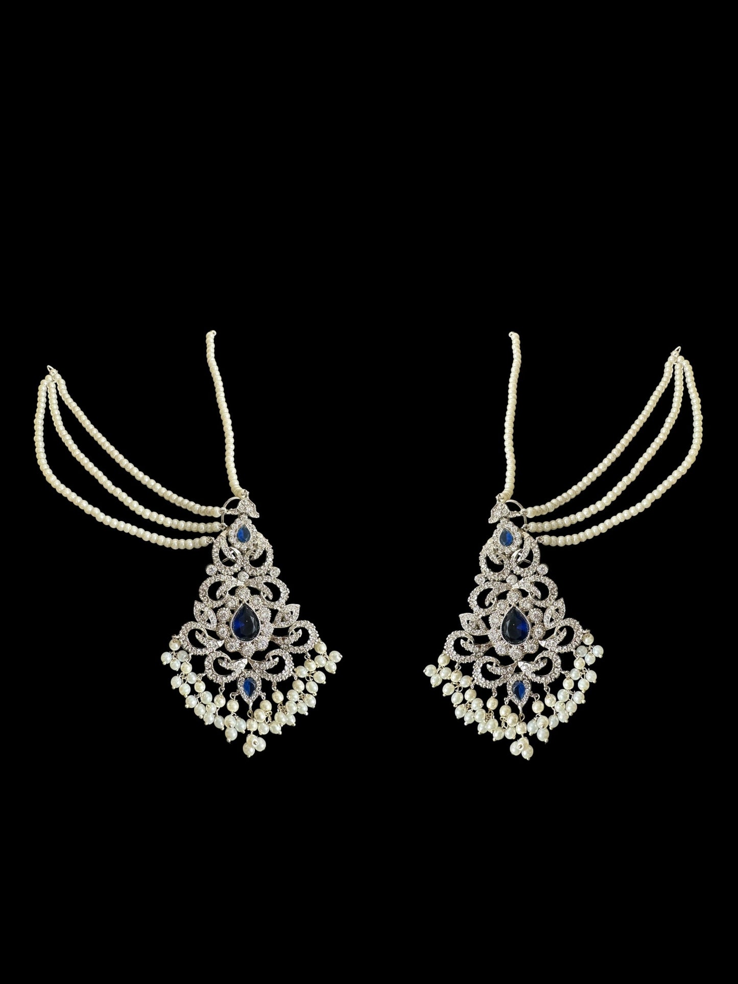 Raaga zircon earring tika set in blue with silver plating ( SHIPS IN 2 WEEKS )