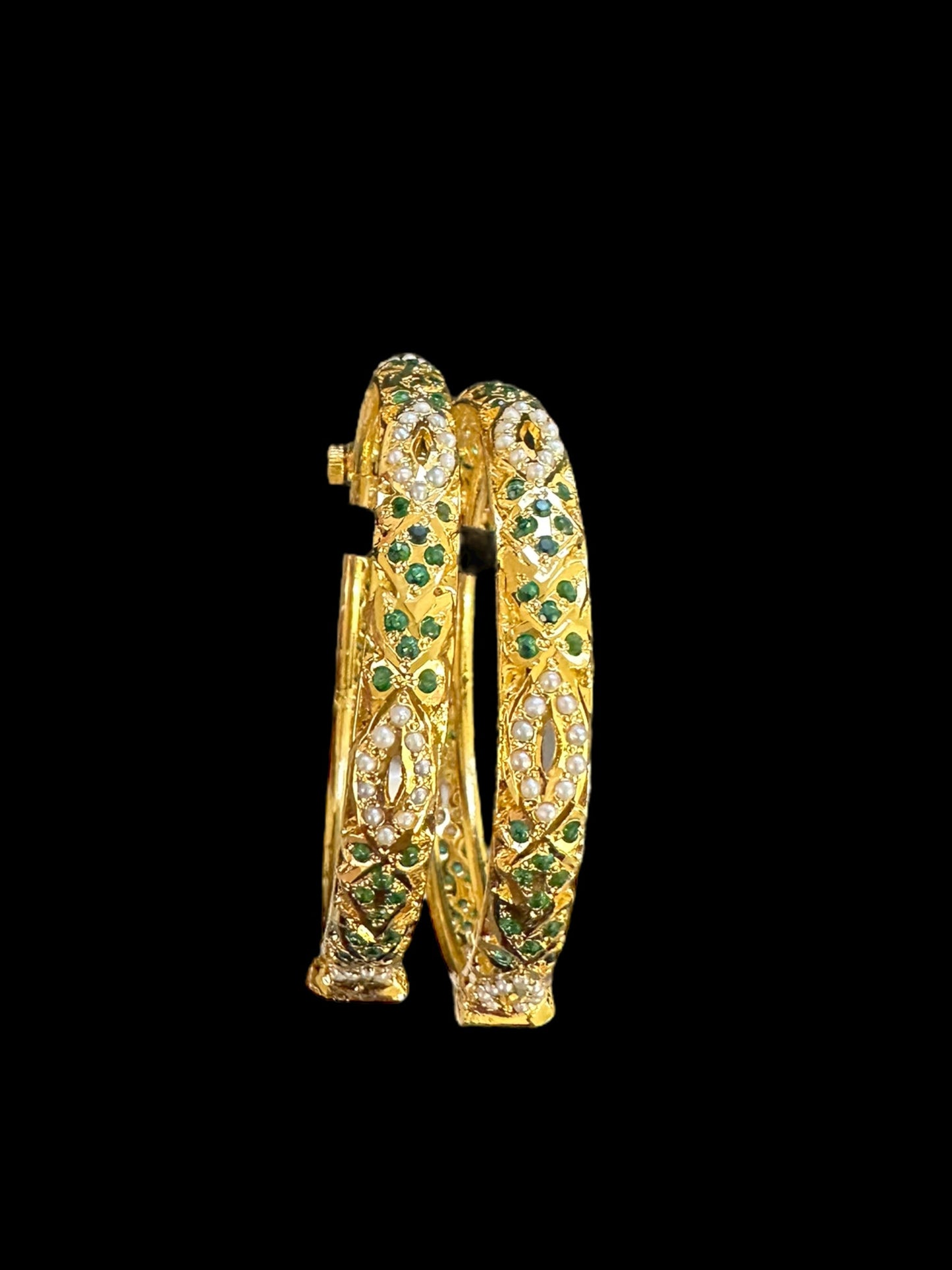 Emeralds pearl Jadau gold plated silver bangles ( READY TO SHIP )