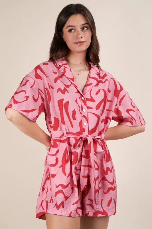 VERY J Oversized Printed Button Down Resort Romper