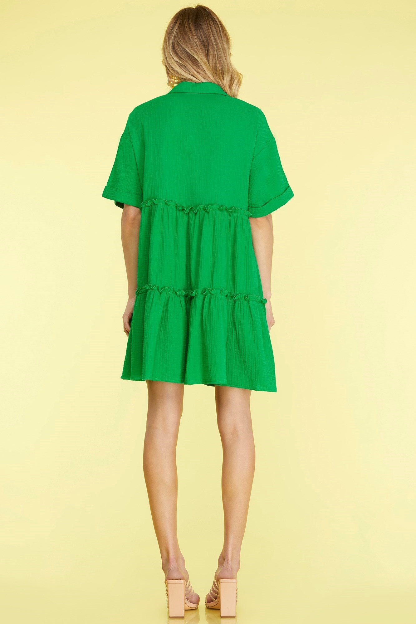 She Sky Full Size Button Front Frill Tiered Mini Dress Plus Size