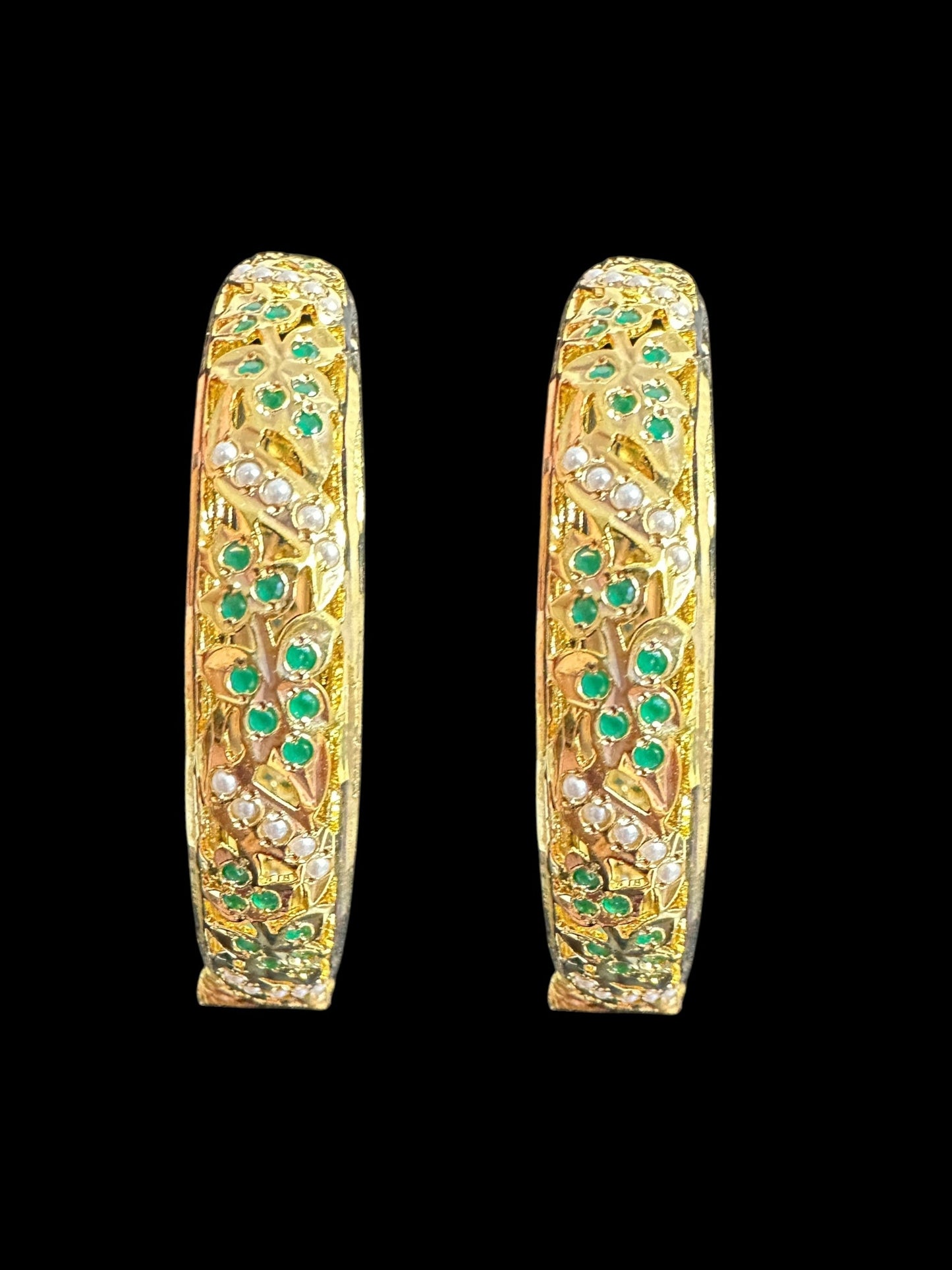 B309 Jadau bangles ( Emerald pearls ) ( READY TO SHIP)