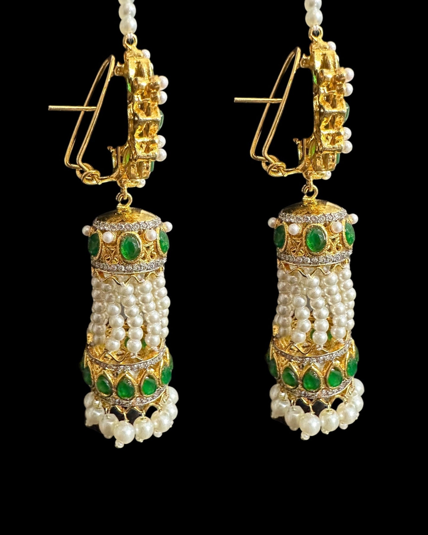 DER790 Zircon and pearl gold plated jhumka earrings ( READY TO SHIP )