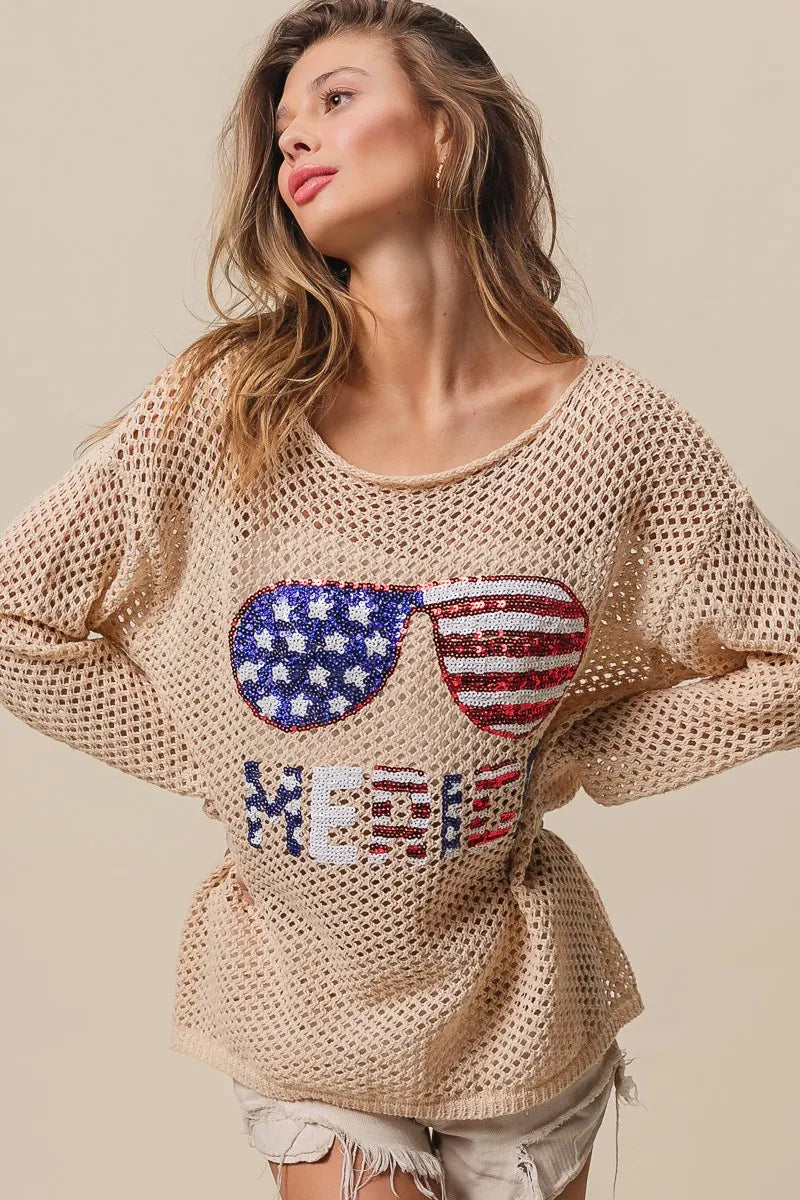 BiBi Sequin American Flag Sunglasses Knit