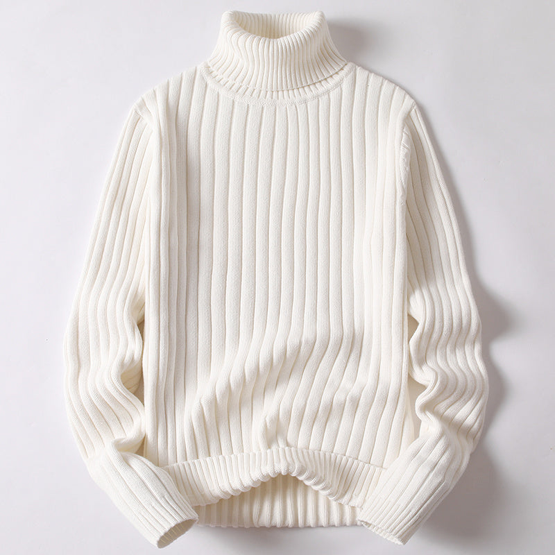 Ribbed Turtleneck Sweater - Blue Knit Slim Fit Winter Pullover