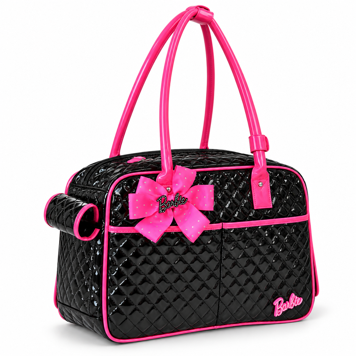 Black and Pink Quilted Pet Carrier Bag