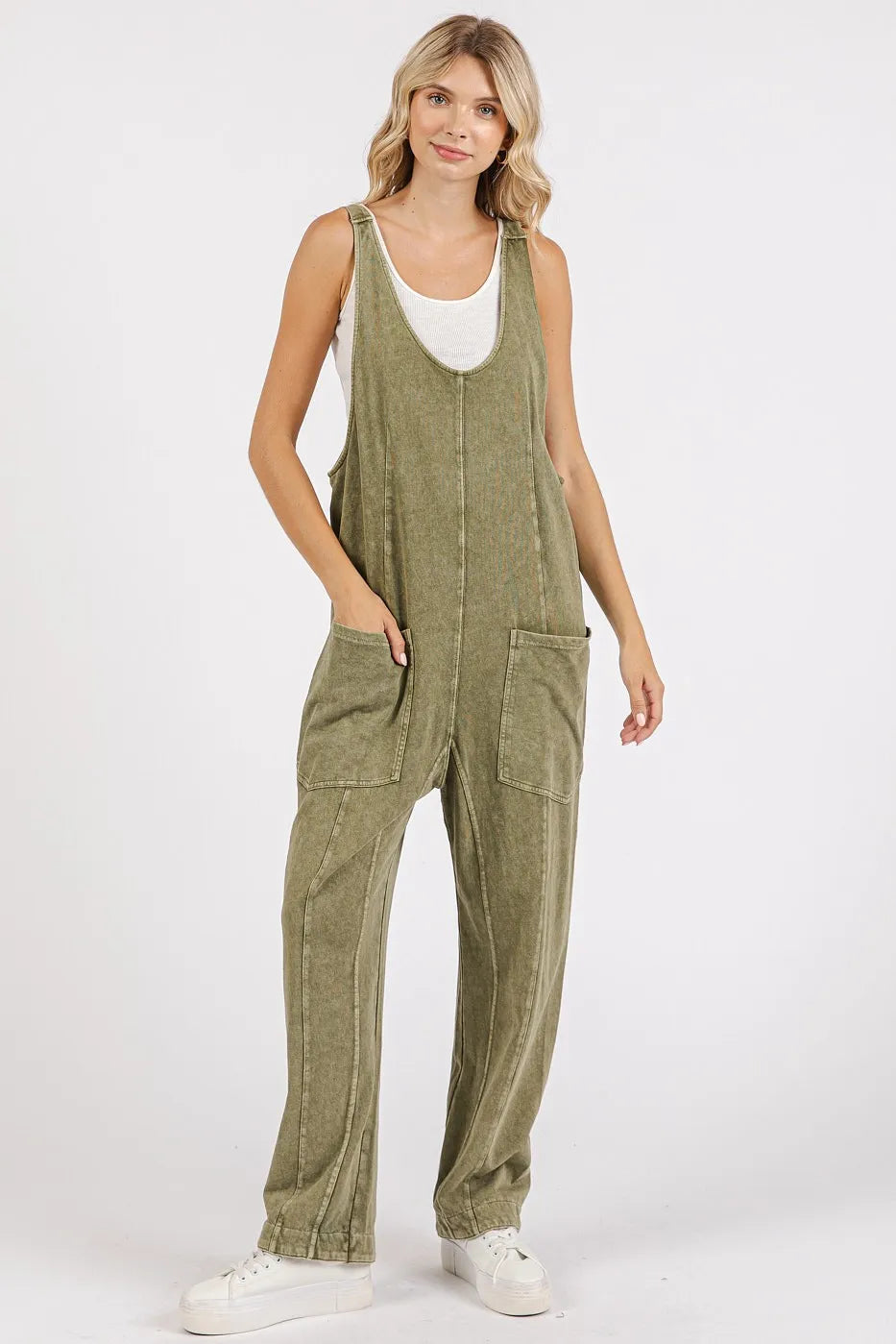 Mittoshop Mineral Wash Relaxed Fit Sleeveless Harem Jumpsuit