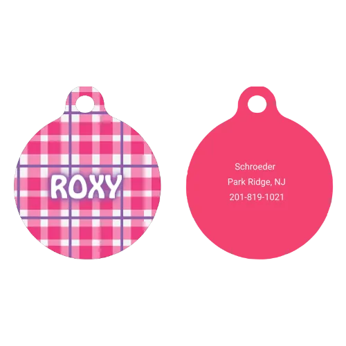 Preppy Plaid Pink HD Dog ID Tag
