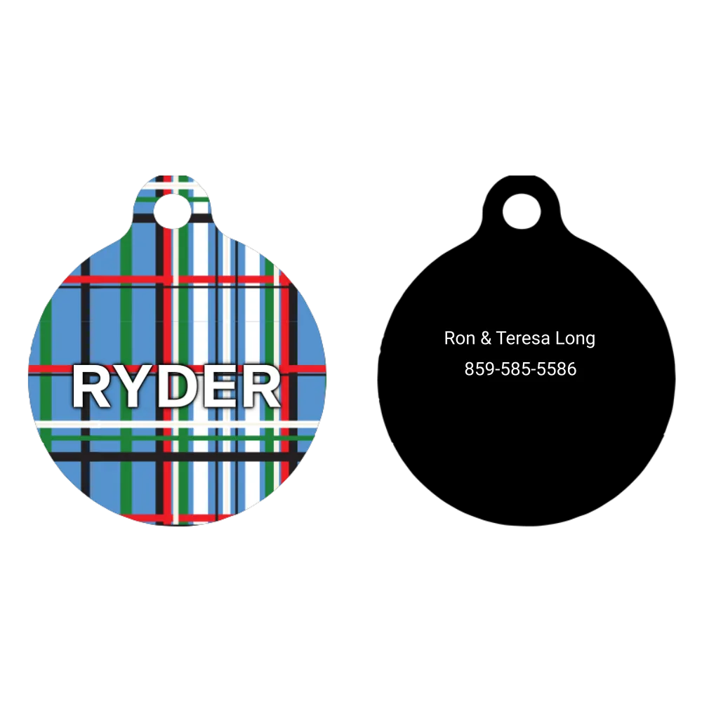 Tartan Plaid Blue HD Dog ID Tag