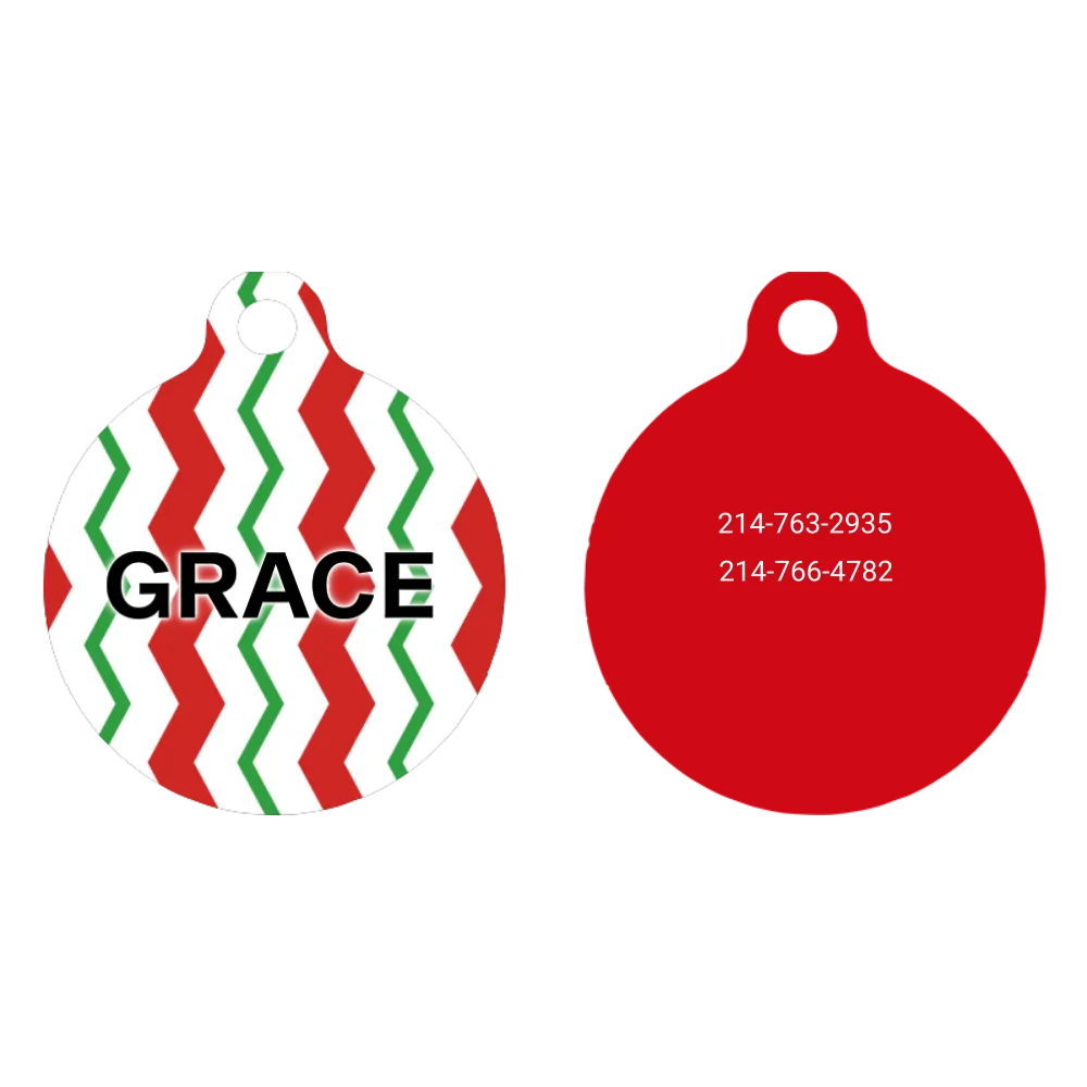 Peppermint Stick Chevron Stripes HD Dog ID Tag