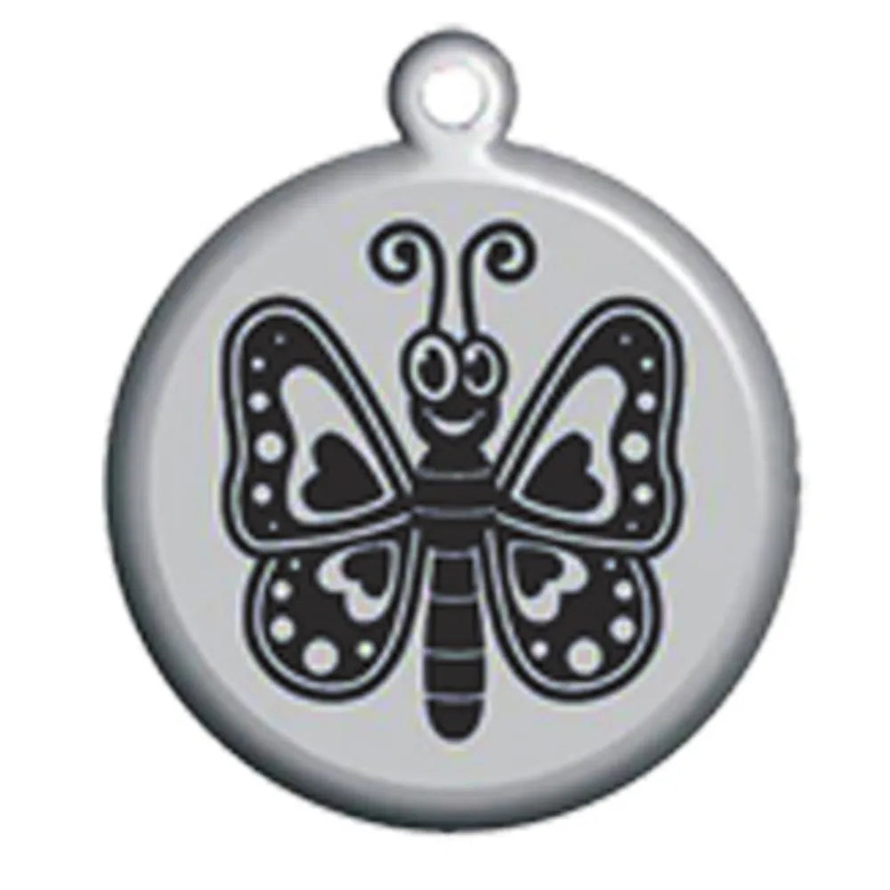Pink Butterfly Dog ID Tag - With Engraving