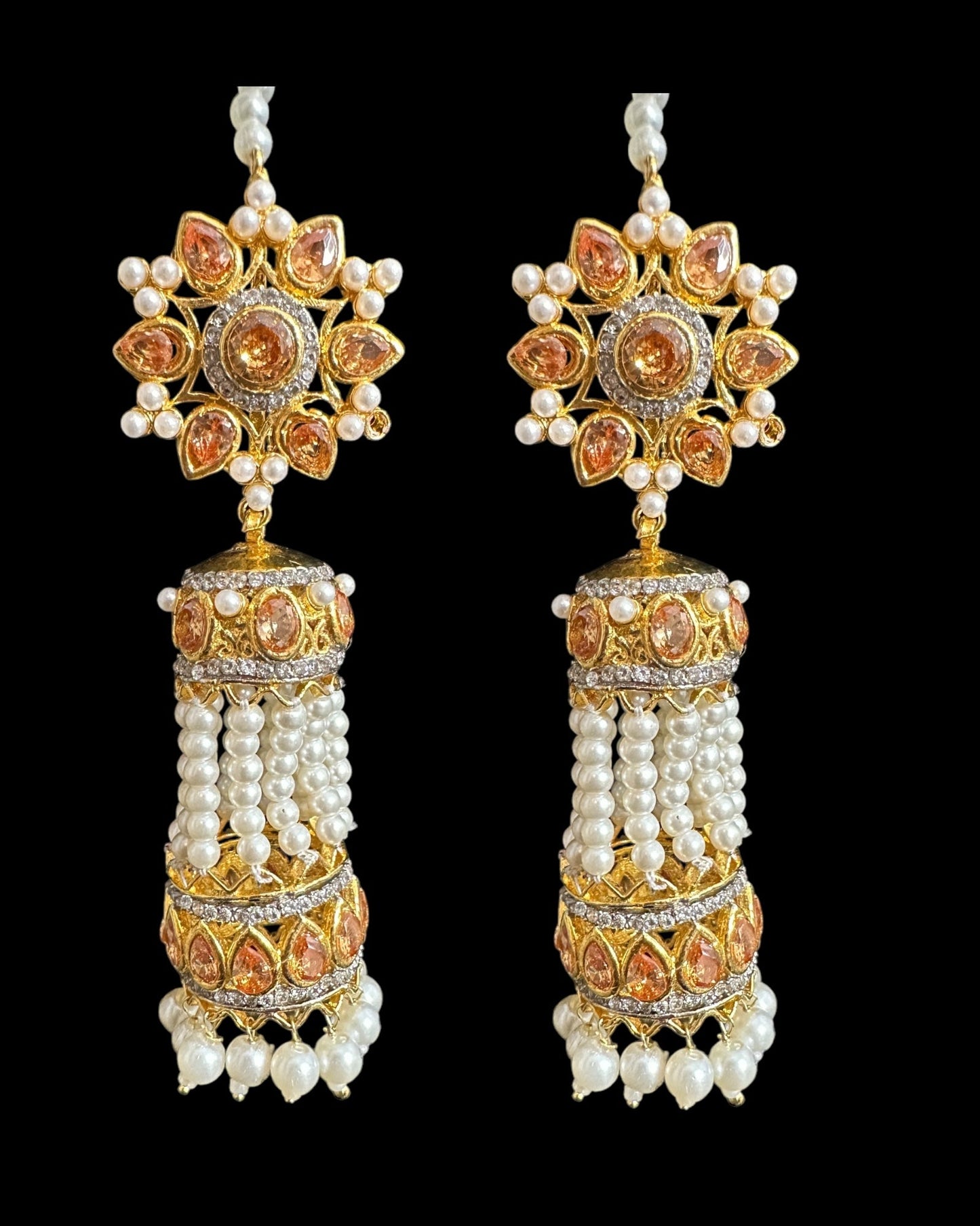 DER790 Zircon and pearl gold plated jhumka earrings ( READY TO SHIP )