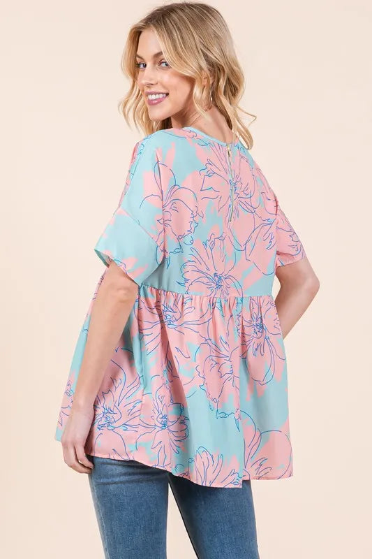 BOMBOM Floral Babydoll Tunic Top