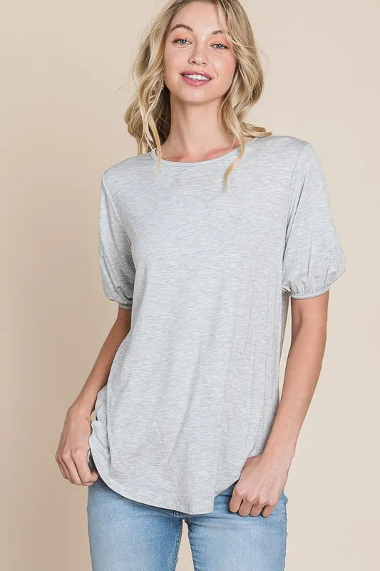 BOMBOM Soft Rayon Puff Sleeve T-Shirt