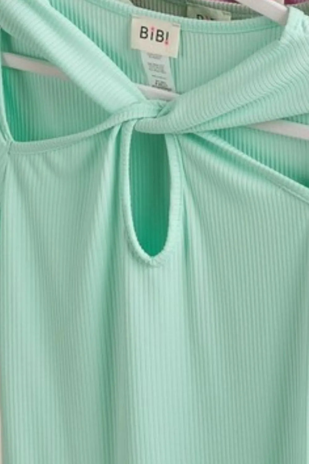 BiBi Rib Knit with Cut Out and Front Twist Detailed Top