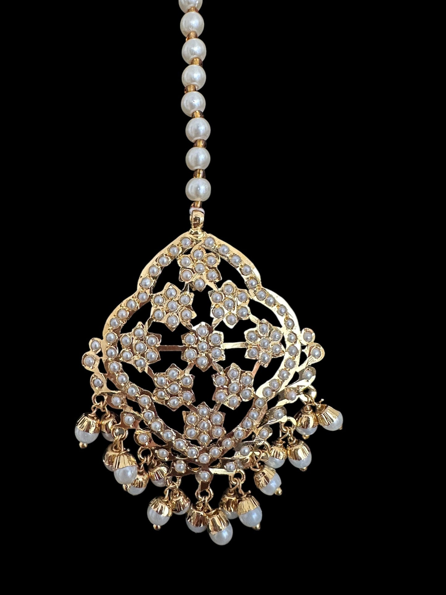DJET88 Mehru Jadau chandbali earrings tika in pearls ( READY TO SHIP )