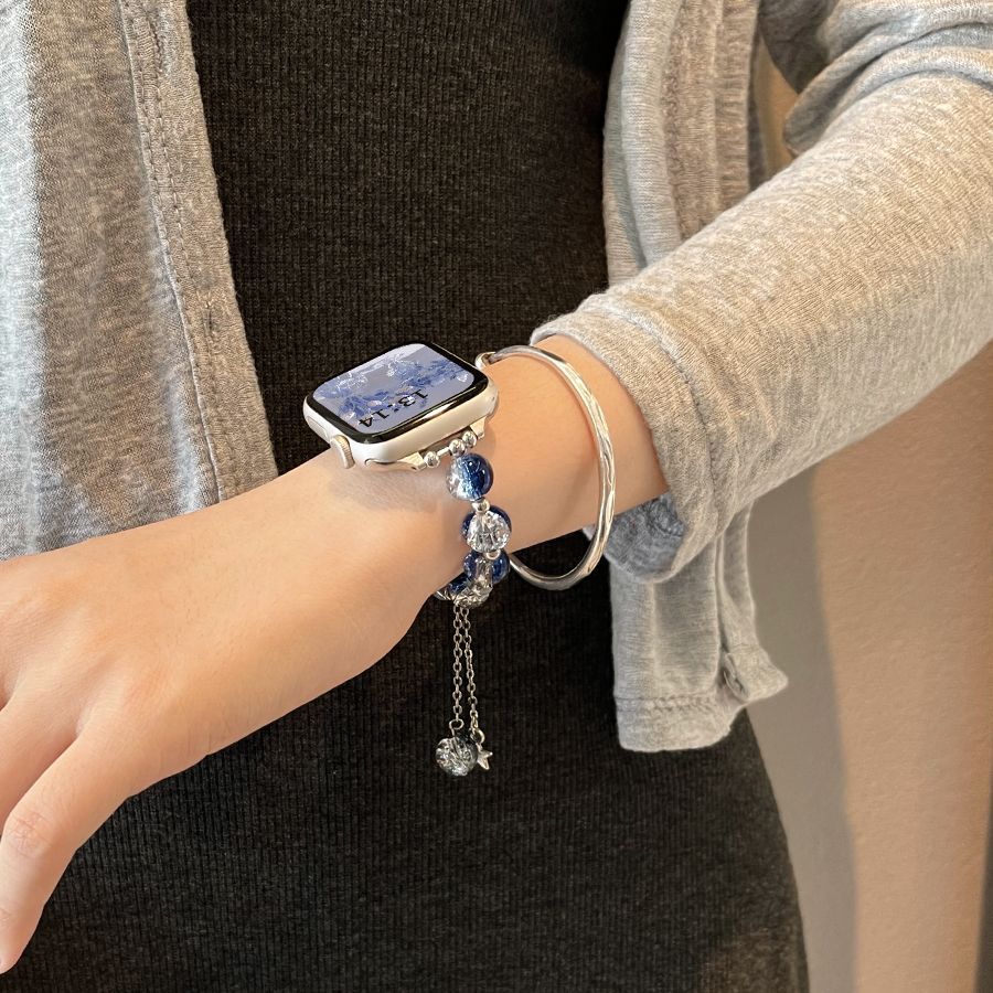 Blue Star Diamond Butterfly Chic Tweed Women's Watch Strap for Apple Watch Ultra/S9/S8/S7/S6/S5/S4/S3/S2/S1