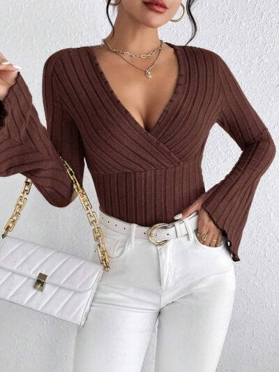 Ribbed Flare Sleeve Top - Sybaritic Boutique