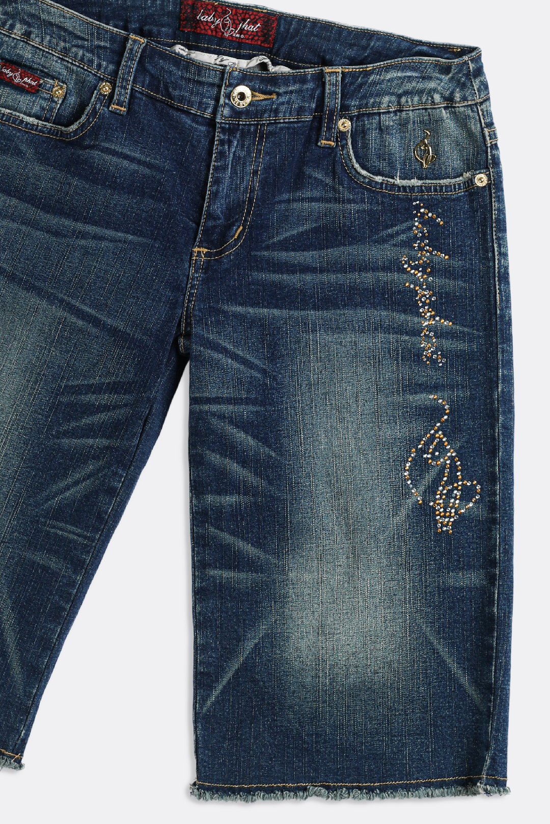Deadstock Baby Phat Dark Wash Bedazzled Denim Shorts - W30, W31