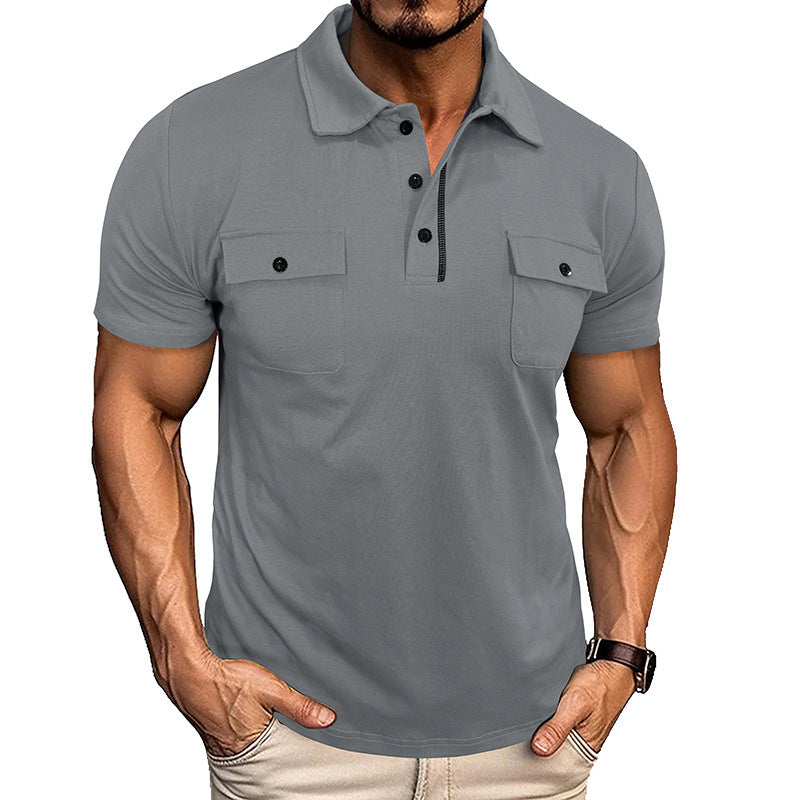 Lightweight Cotton Polo Shirt with Lapel Collar & Chest Pockets