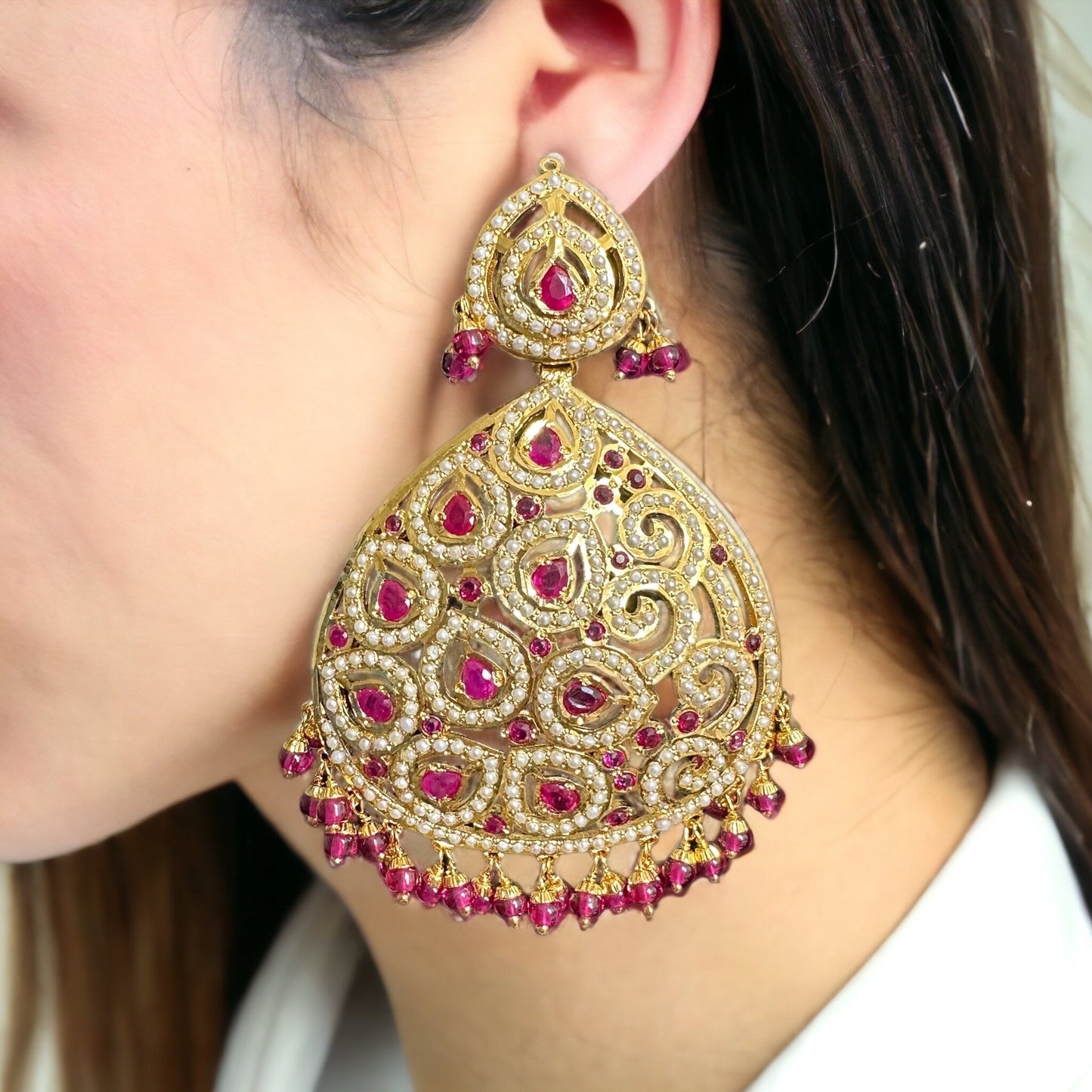 Ruby pearl gold plated silver earrings ( READY TO SHIP )