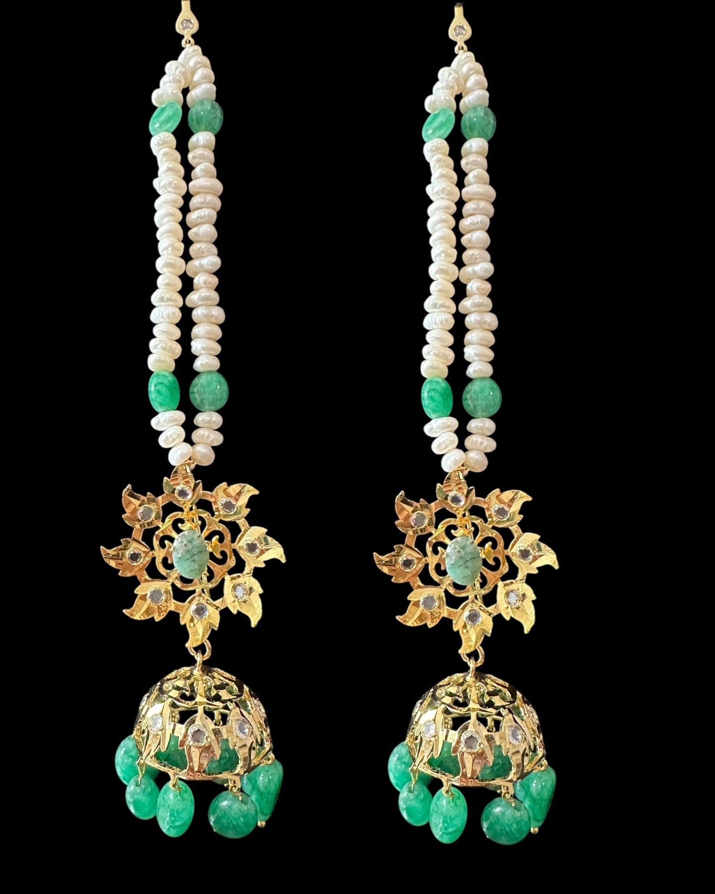 BR482 Insia Hyderabadi bridal set in emeralds with fresh water pearls ( READY TO SHIP )