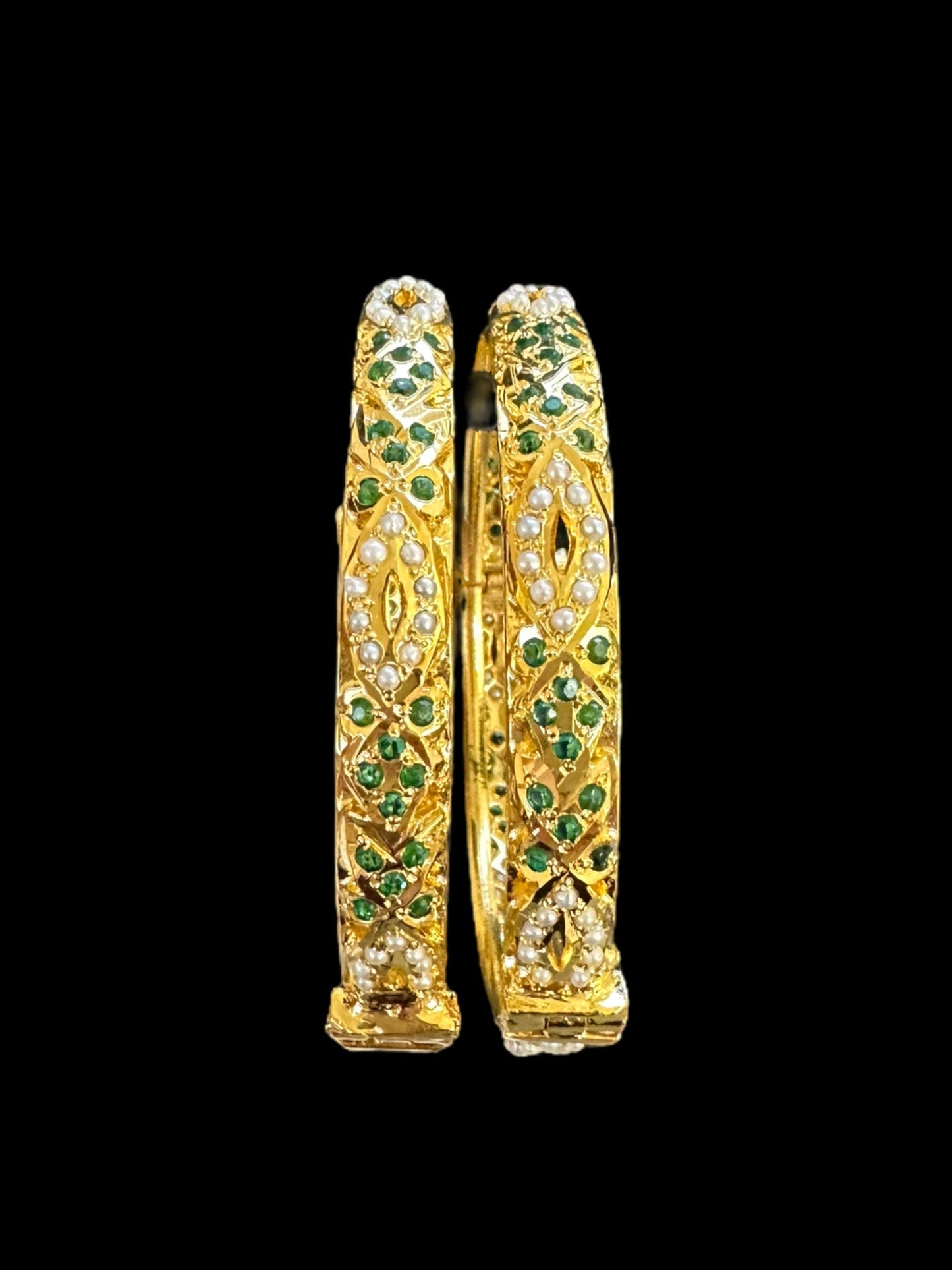 Emeralds pearl Jadau gold plated silver bangles ( READY TO SHIP )