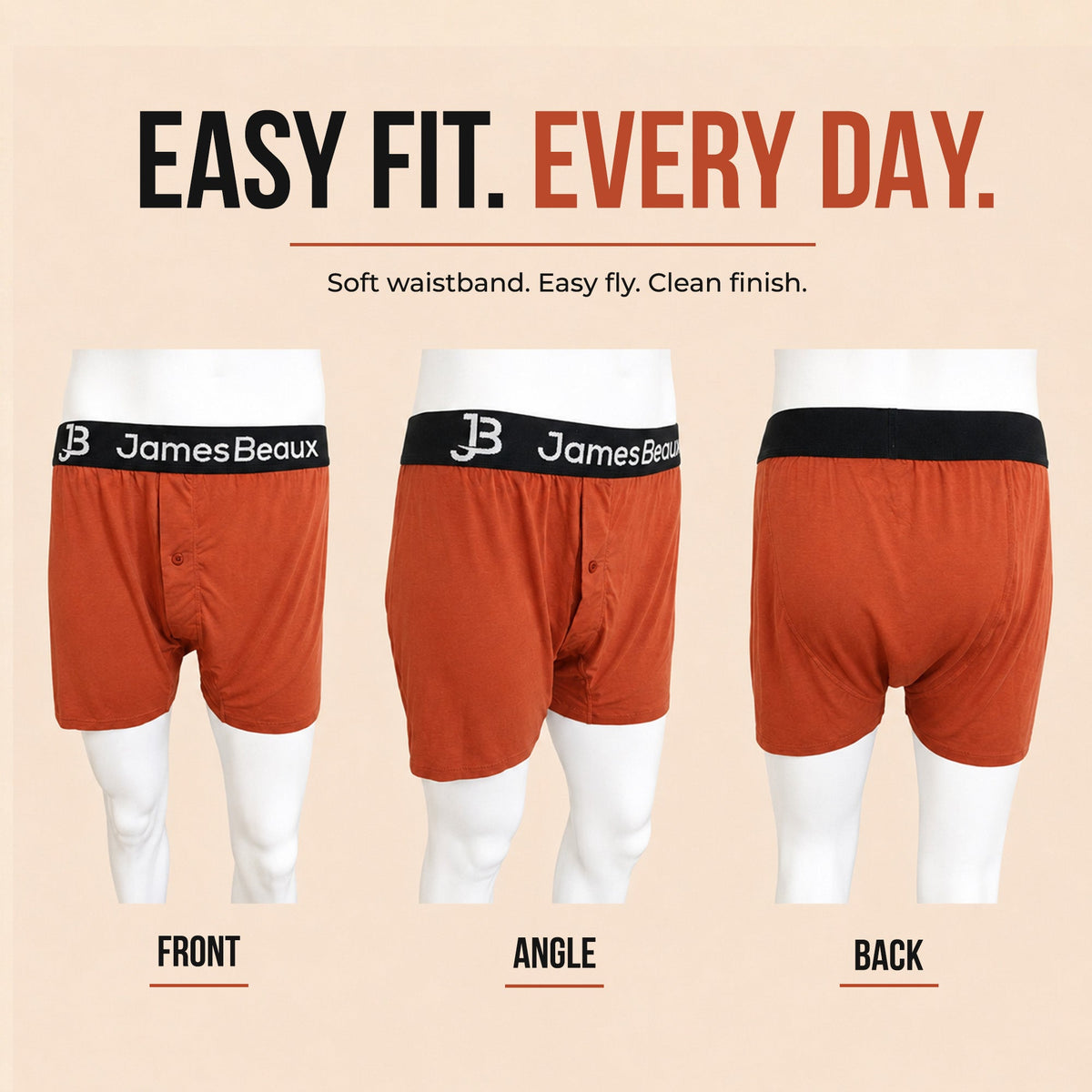Men's Orange Bamboo Anti-Chafing & Breathable Boxer Shorts (3-Pack)