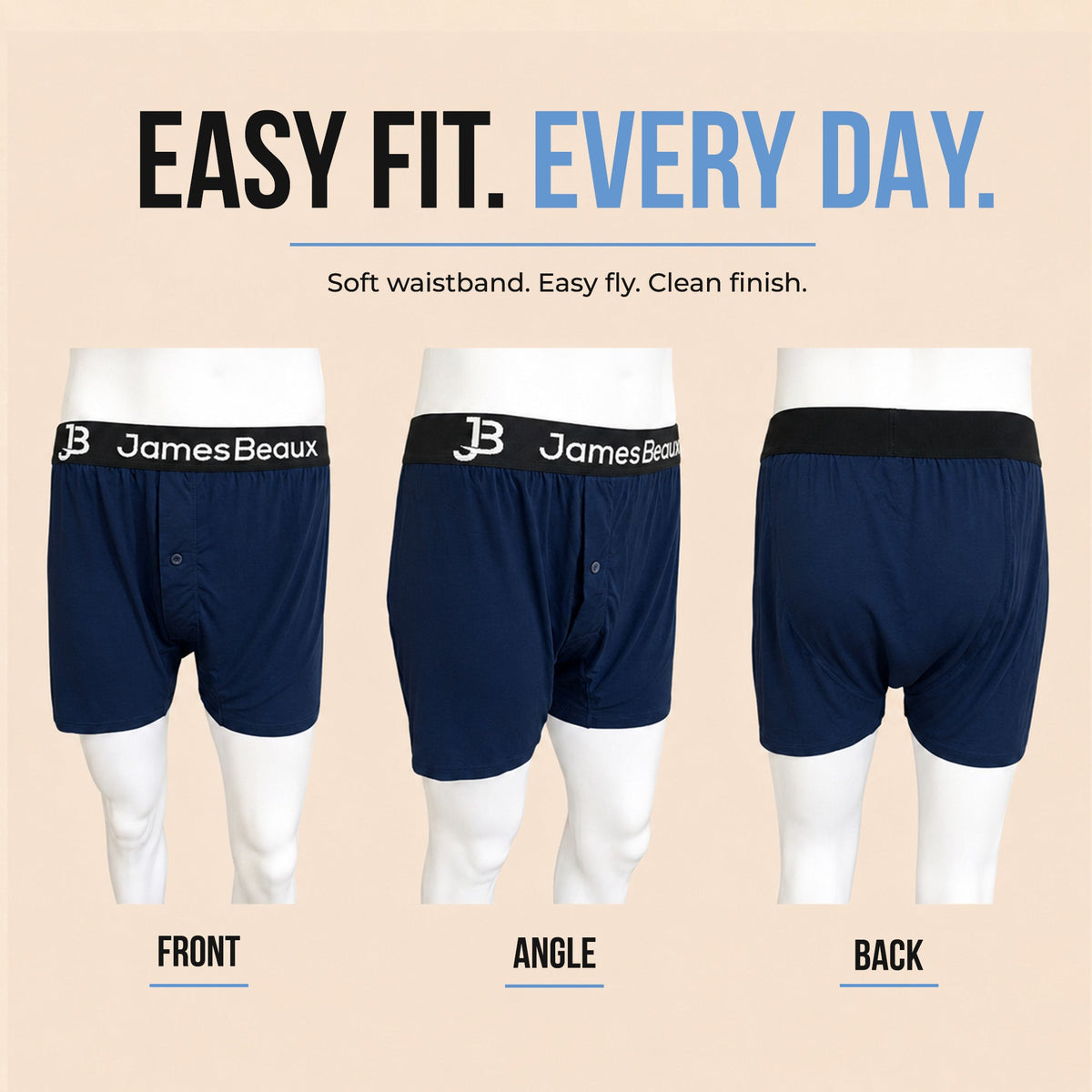 Men's Bamboo Boxer Shorts - Anti-Chafe & Breathable Underwear (Navy)