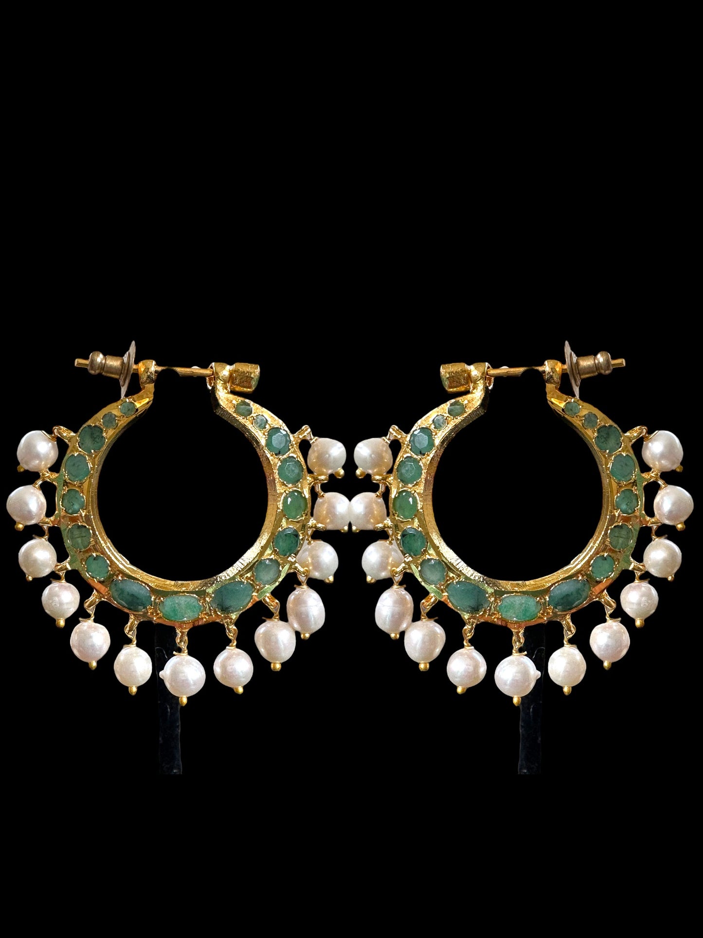 DER555 Chandbali in fresh water pearls and emerald ( SHIPS IN 4 WEEKS )