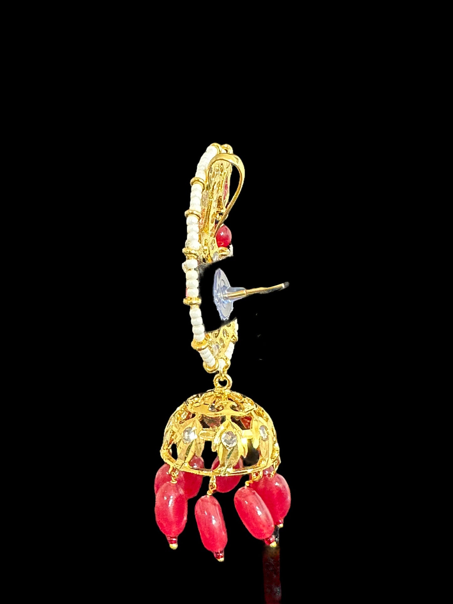 DER539 Kaan phool jhumka earrings in ruby (SHIPS IN 3 WEEKS )