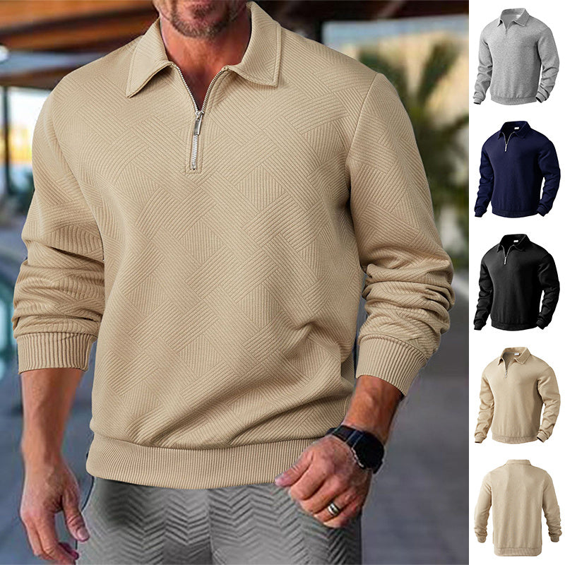Textured Jacquard Half-Zip Polo Sweatshirt - Long Sleeve