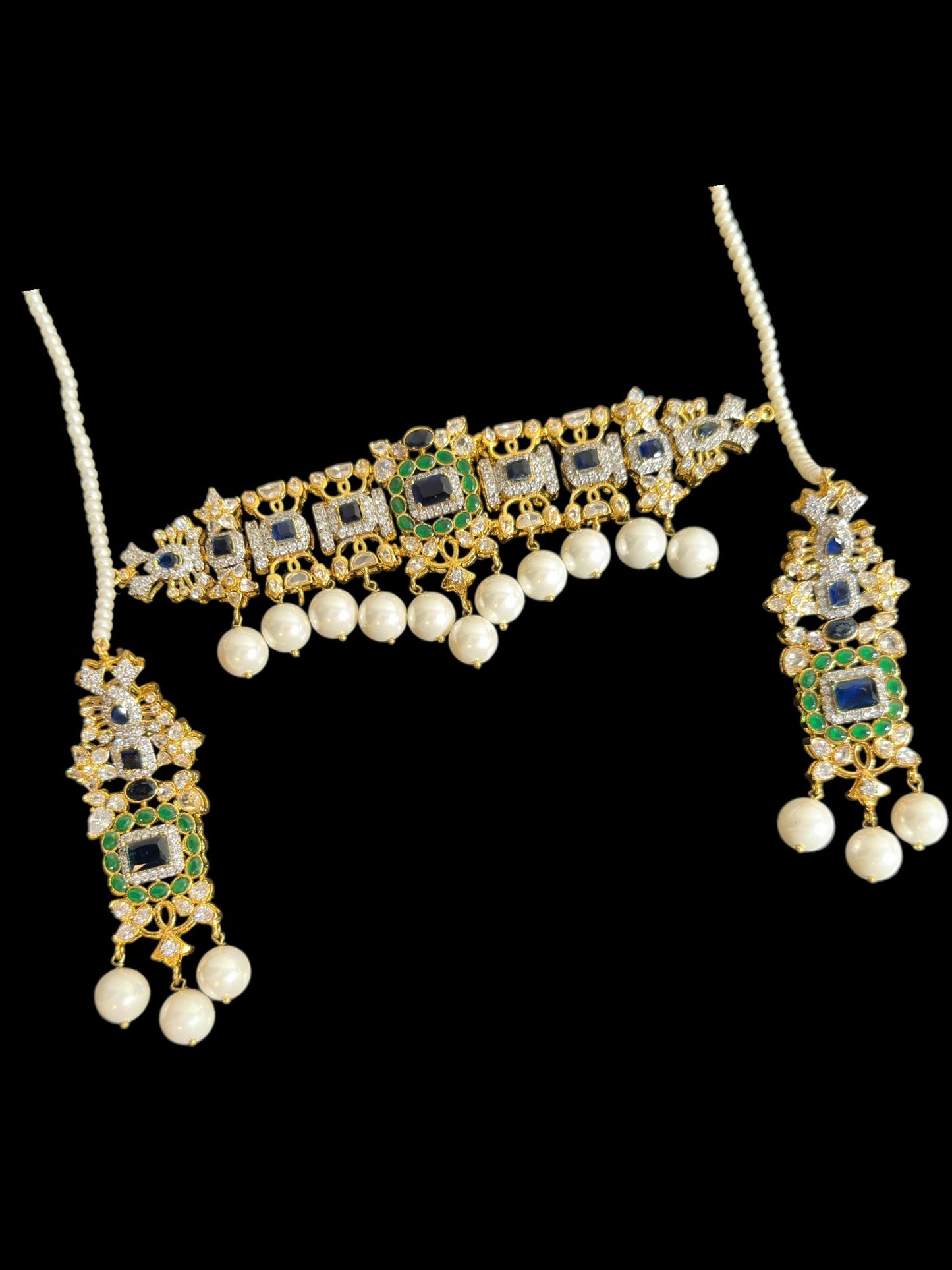 C520 Mehera Emerlad sapphire combination choker set ( READY TO SHIP )