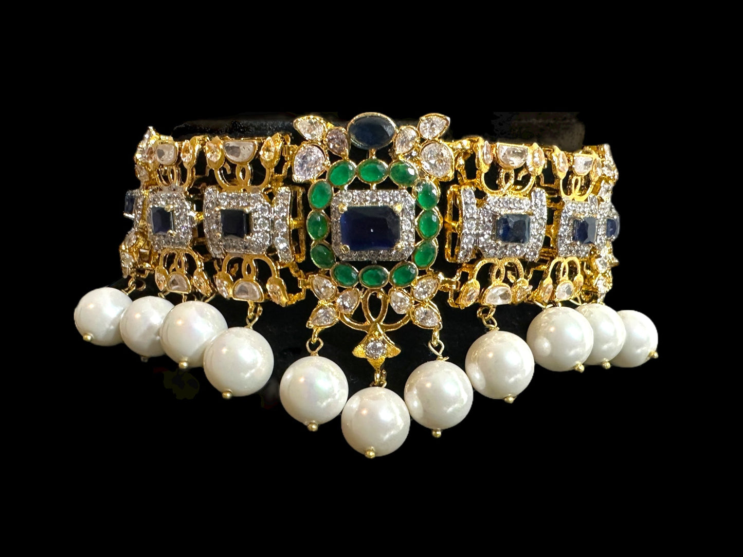 C520 Mehera Emerlad sapphire combination choker set ( READY TO SHIP )
