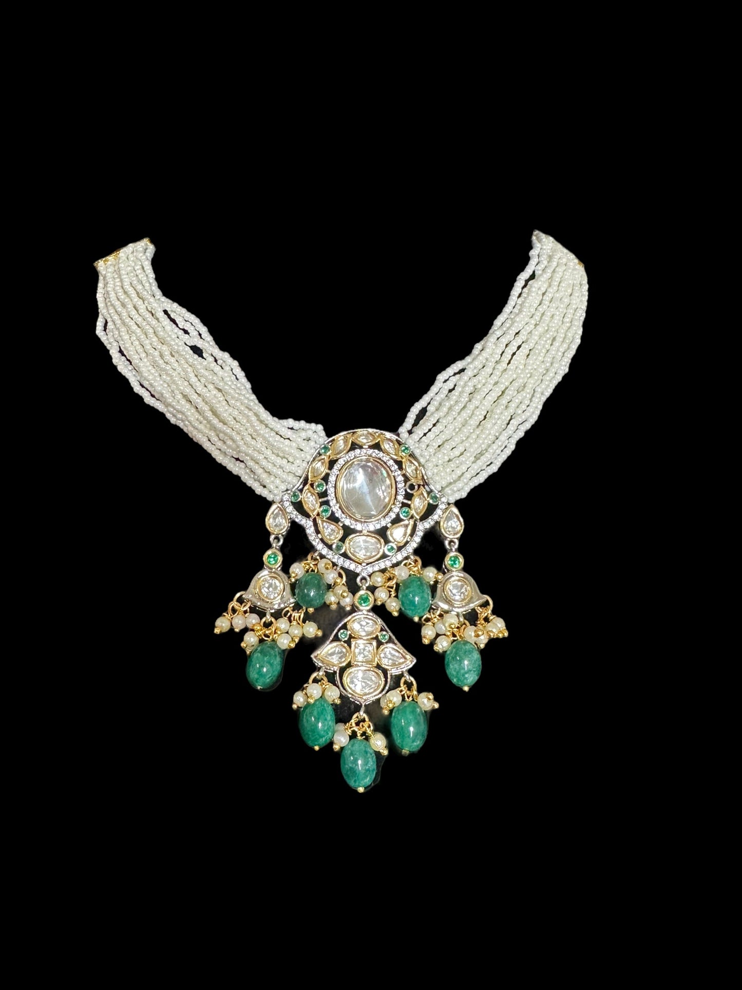 DNS62 Reema high quality polki necklace set - green ( READY TO SHIP )