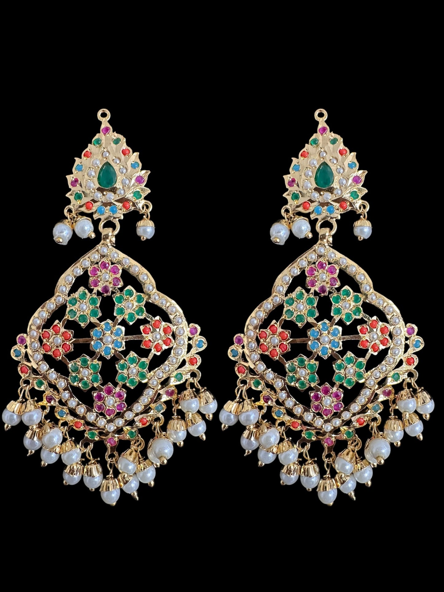 Mehru Jadau chandbali earrings tika in navratan ( SHIPS IN 3 WEEKS )
