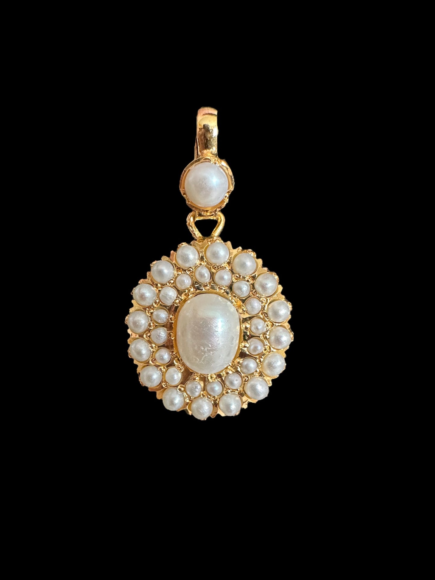 Gold plated jadau silver pendant set in freshwater pearls ( SHIPS IN 4 WEEKS )