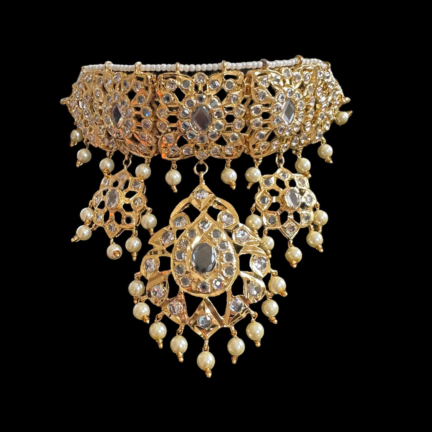 C294 Shahzeen choker set ( golden pearls ) ( SHIPS IN 4 WEEKS )
