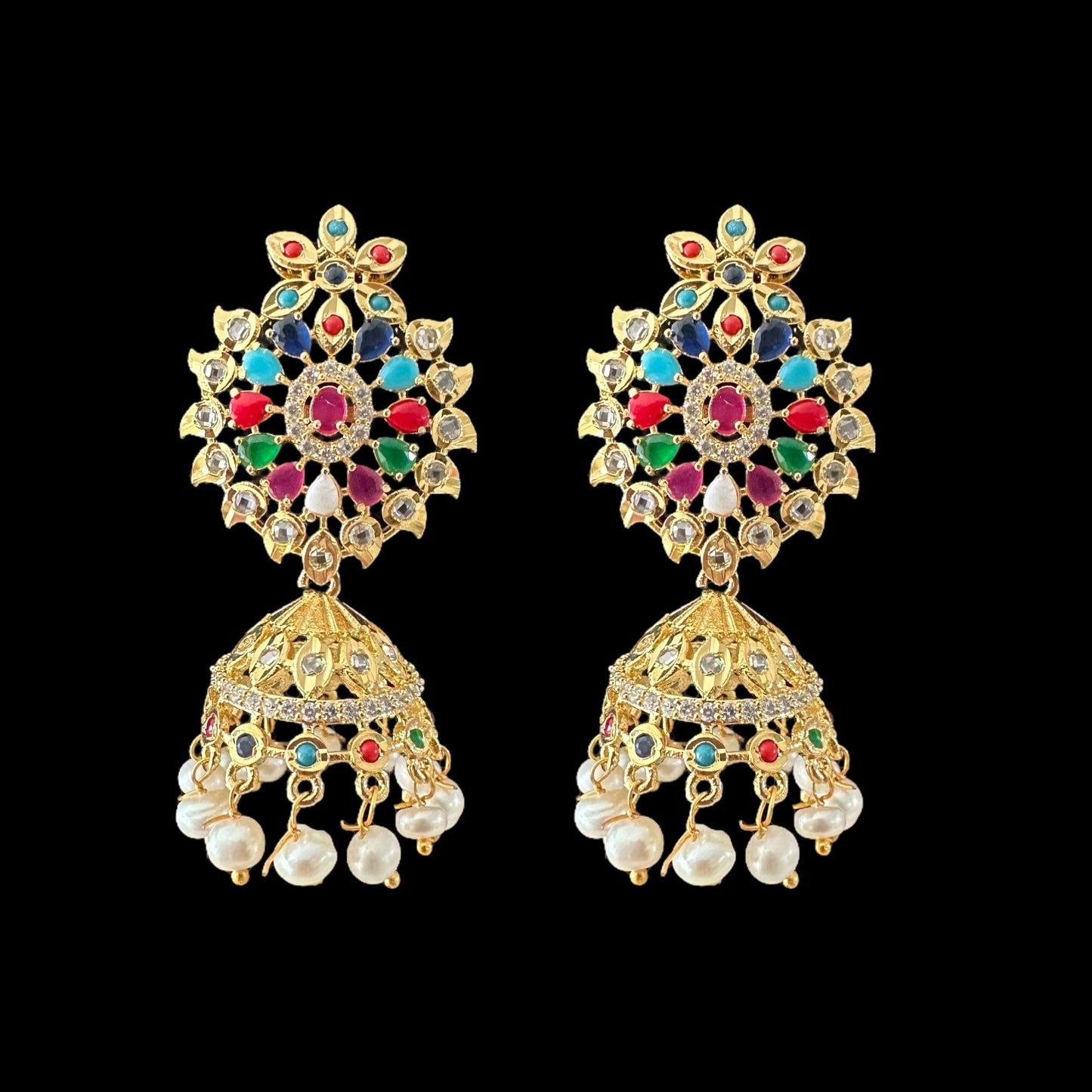 PS316 fresh water pearl pendant set in navratan ( READY TO SHIP )