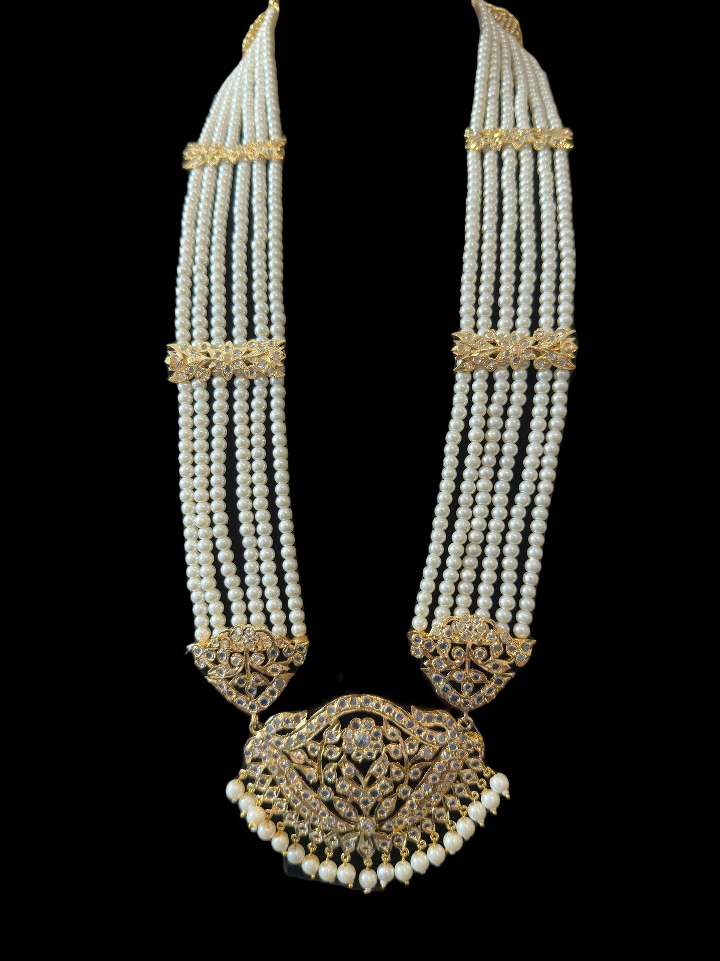 DLN111 Hareem pearl rani haar with jhoomar earrings in pearls ( READY TO SHIP )
