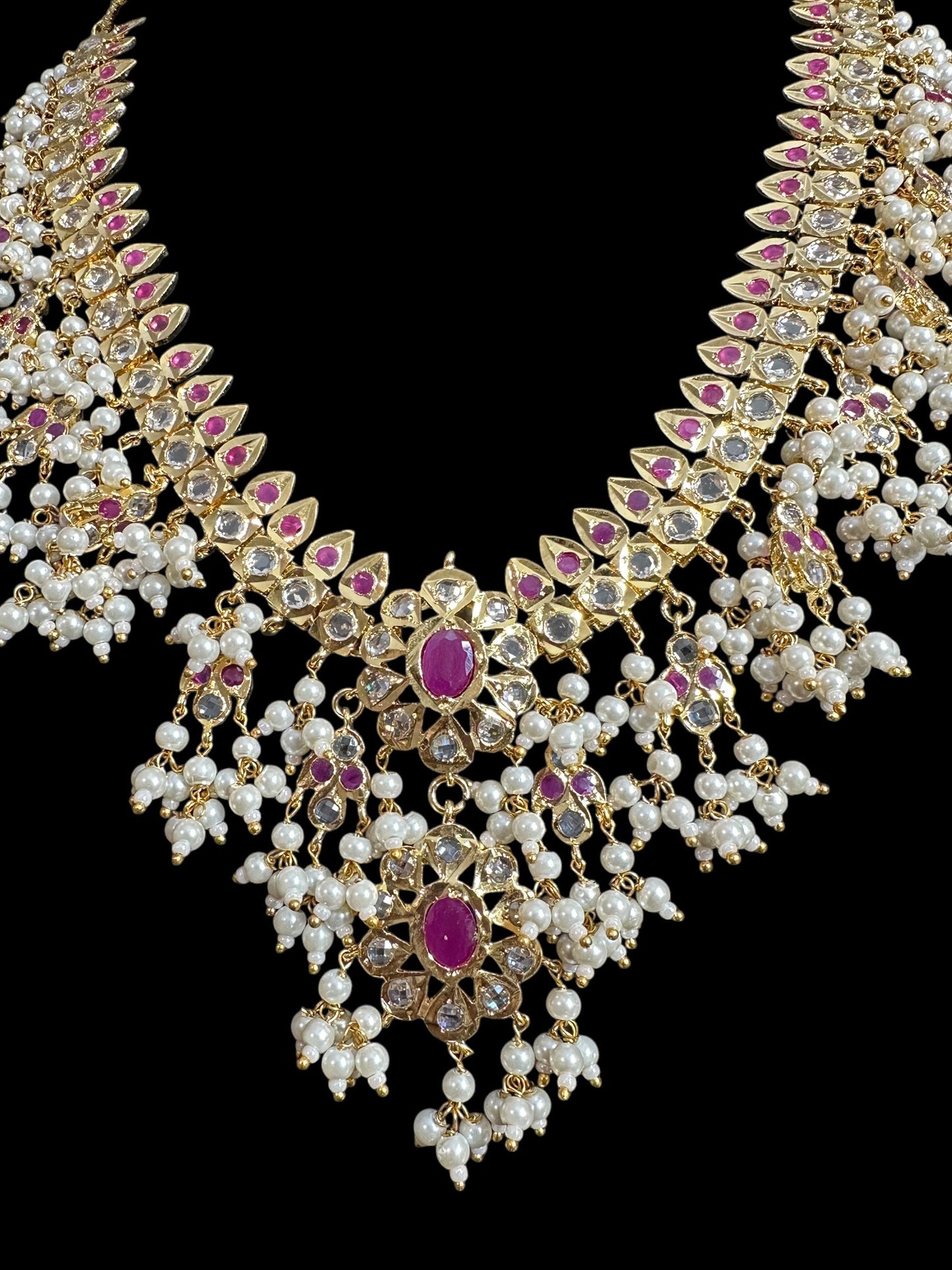 BR467 Safa guttapusalu necklace set in rubies (SHIPS IN 3 WEEKS )