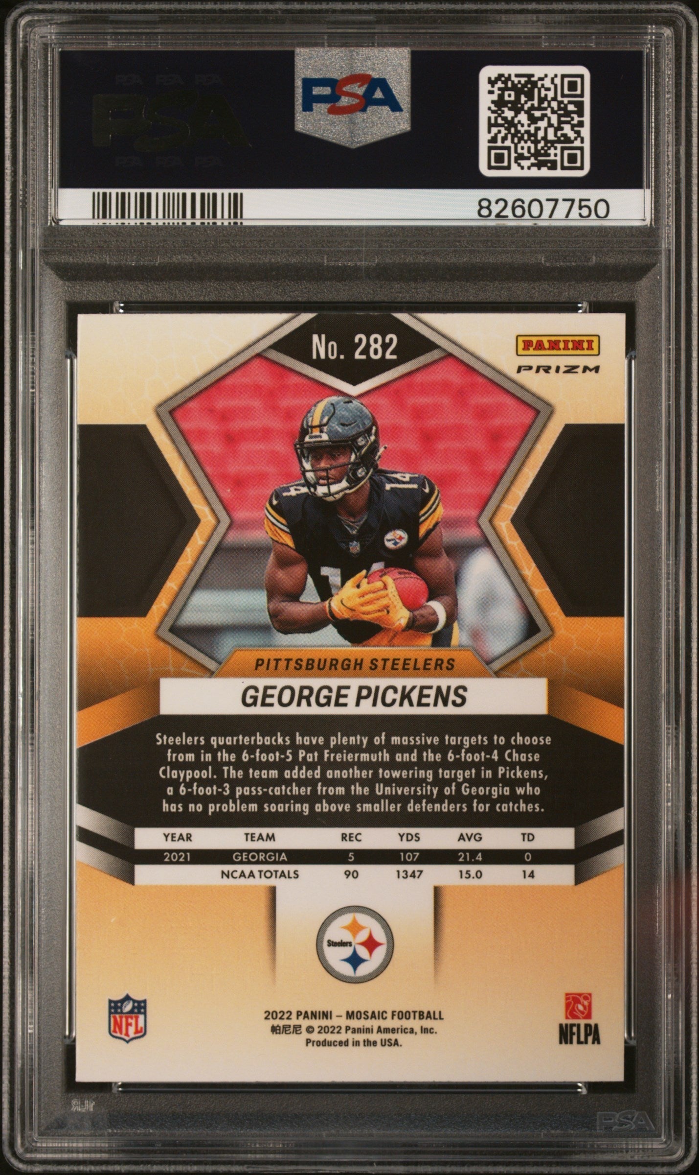 Graded 2022 Panini Mosaic George Pickens #282 Reactive Orange Rookie RC Football Card PSA 10 Gem Mint