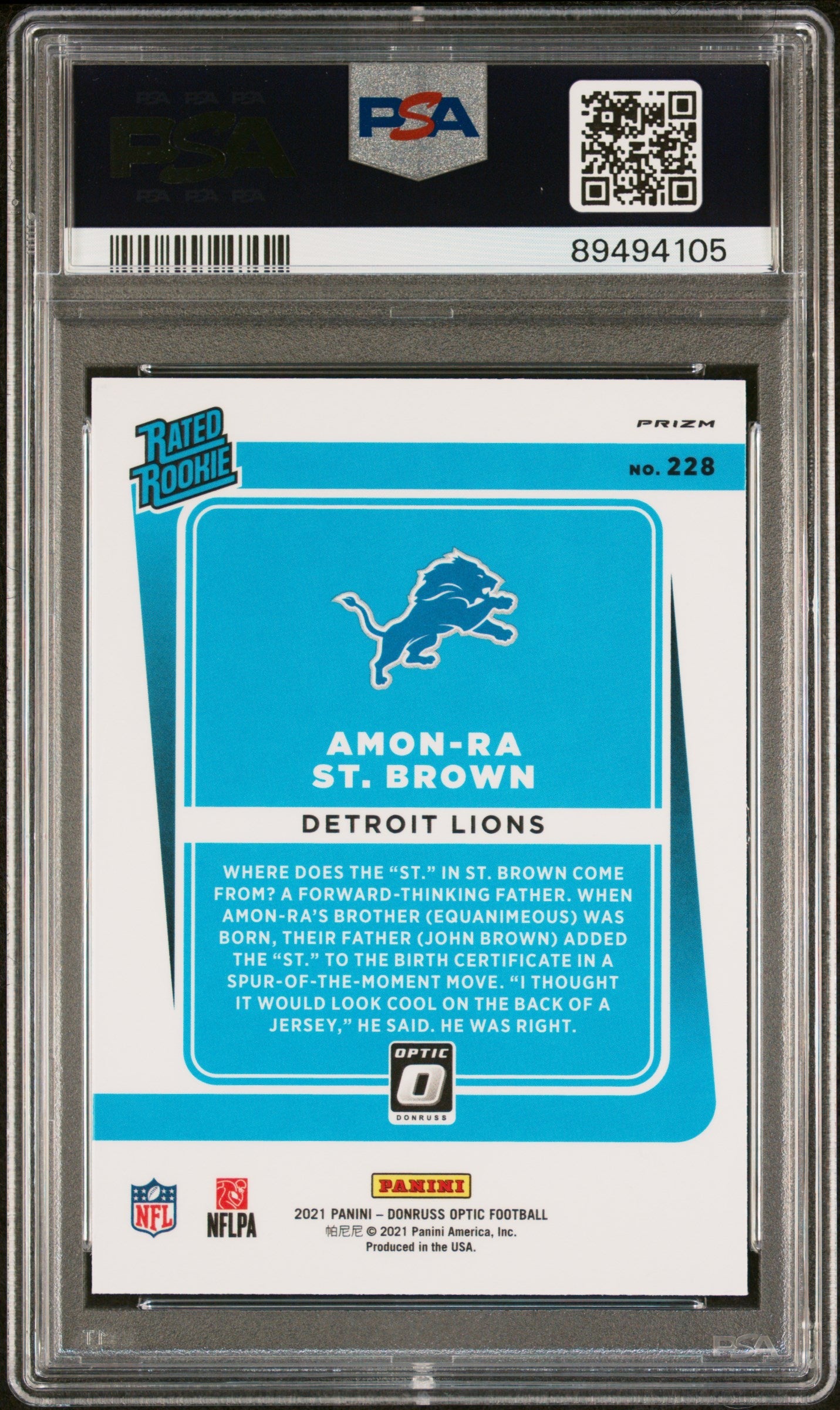 Graded 2021 Panini Donruss Optic Amon-Ra St. Brown #228 Purple Shock Rookie RC Football Card PSA 10 Gem Mint