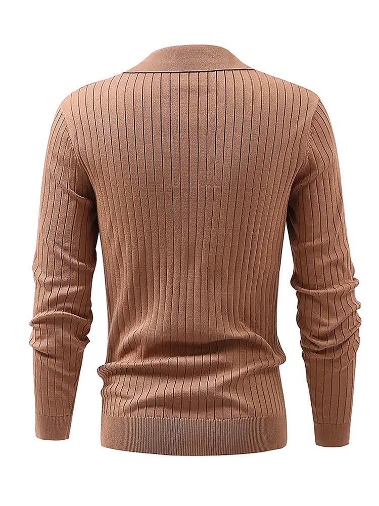 Textured Long Sleeve Polo Shirt - Slim Fit Ribbed Knit Polyester