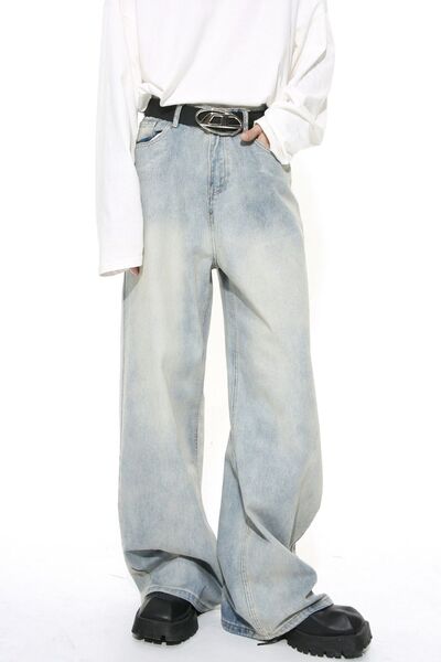 Washed Straight Leg Jeans - Sybaritic Boutique