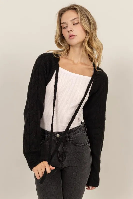 HYFVE Cable-Knit Tie-Front Shrug