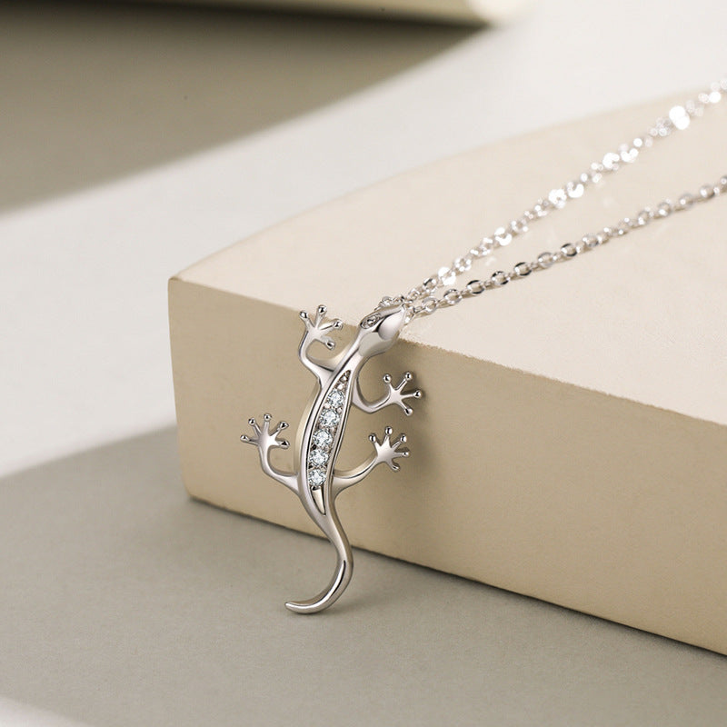 Sterling Silver Sparkling Gecko Pendant Necklace