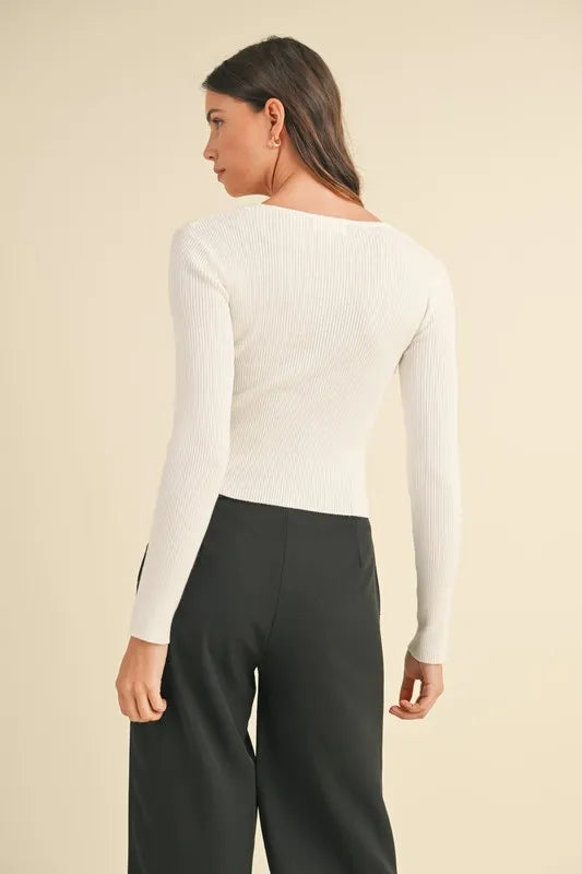 MABLE Cut Out Long Sleeve Ribbed Knit Top