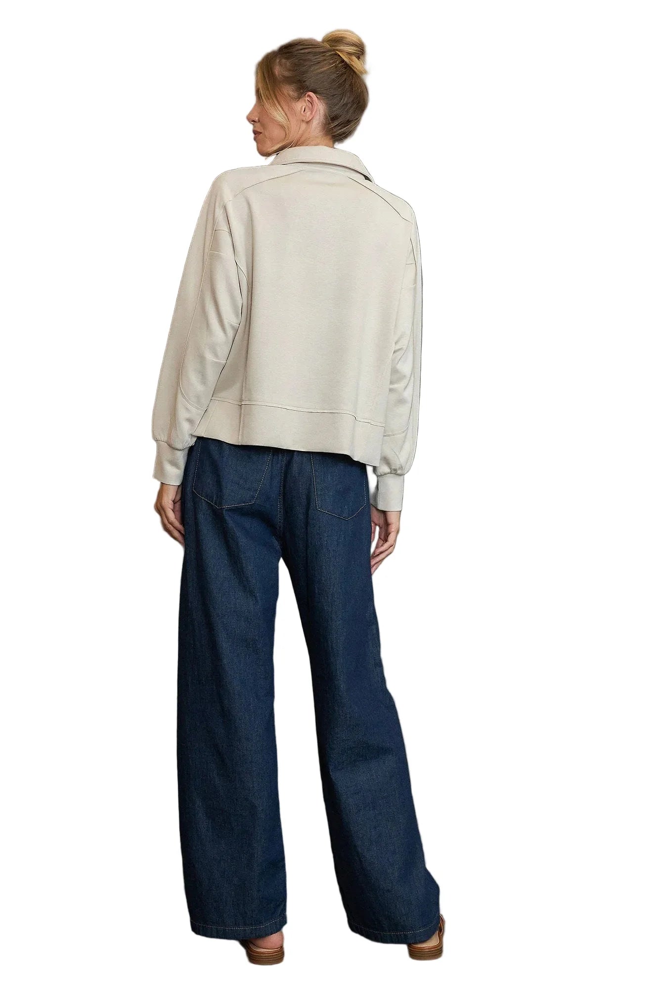 Collared Neck Long Sleeve Top with Raw Hem Detail